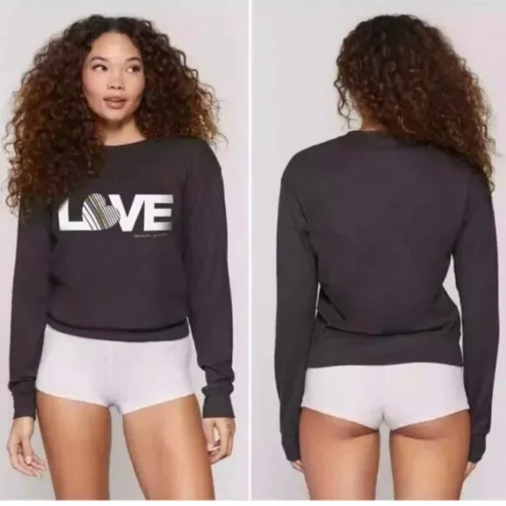 •SPIRITUAL GANGSTER•LIKE NEW CHARCOAL GRAY “LOVE” SAVASANA KNIT SWEATER MEDIUM